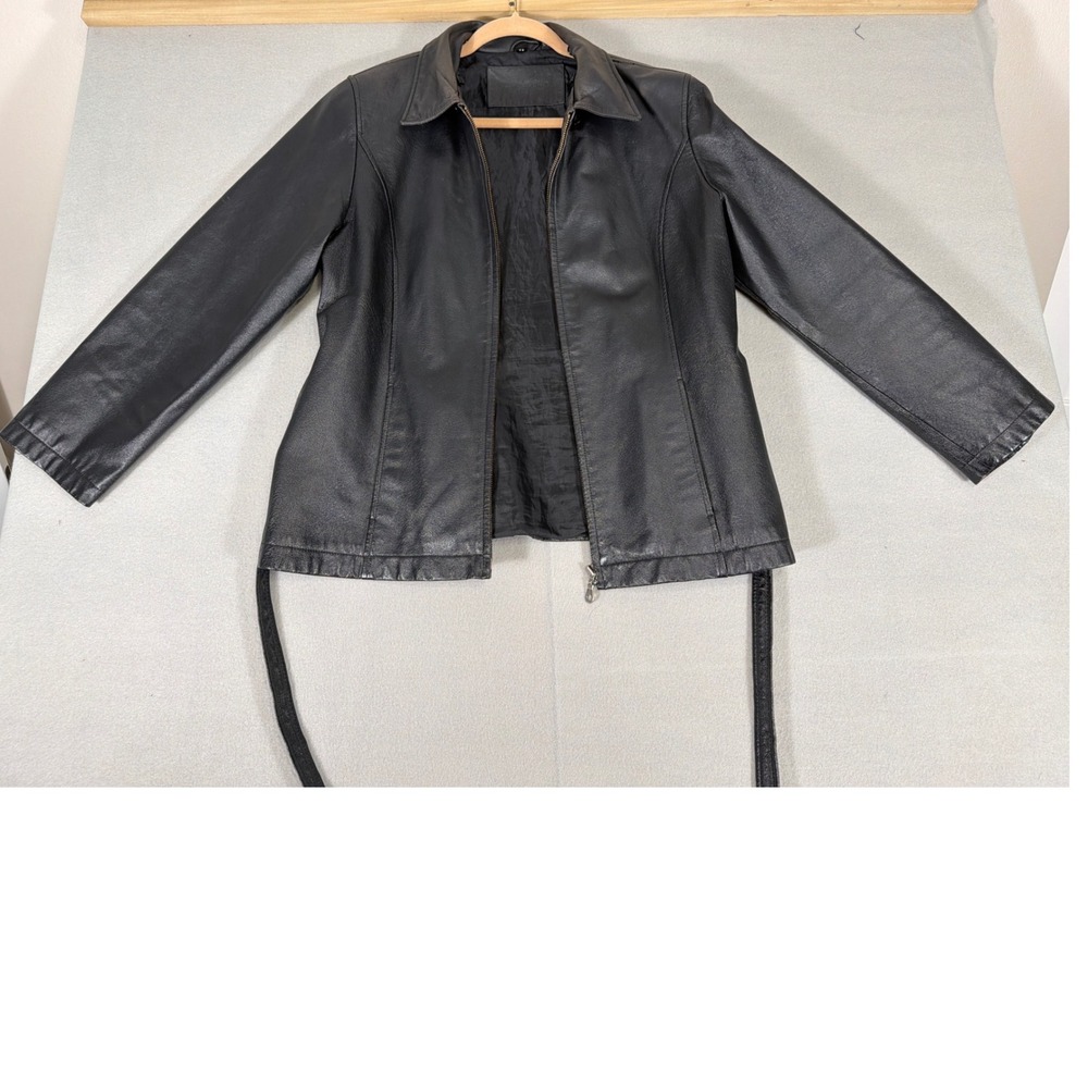 Vintage Jacqueline Ferrar Black Leather Jacket Women Petite Lg Genuine Leather